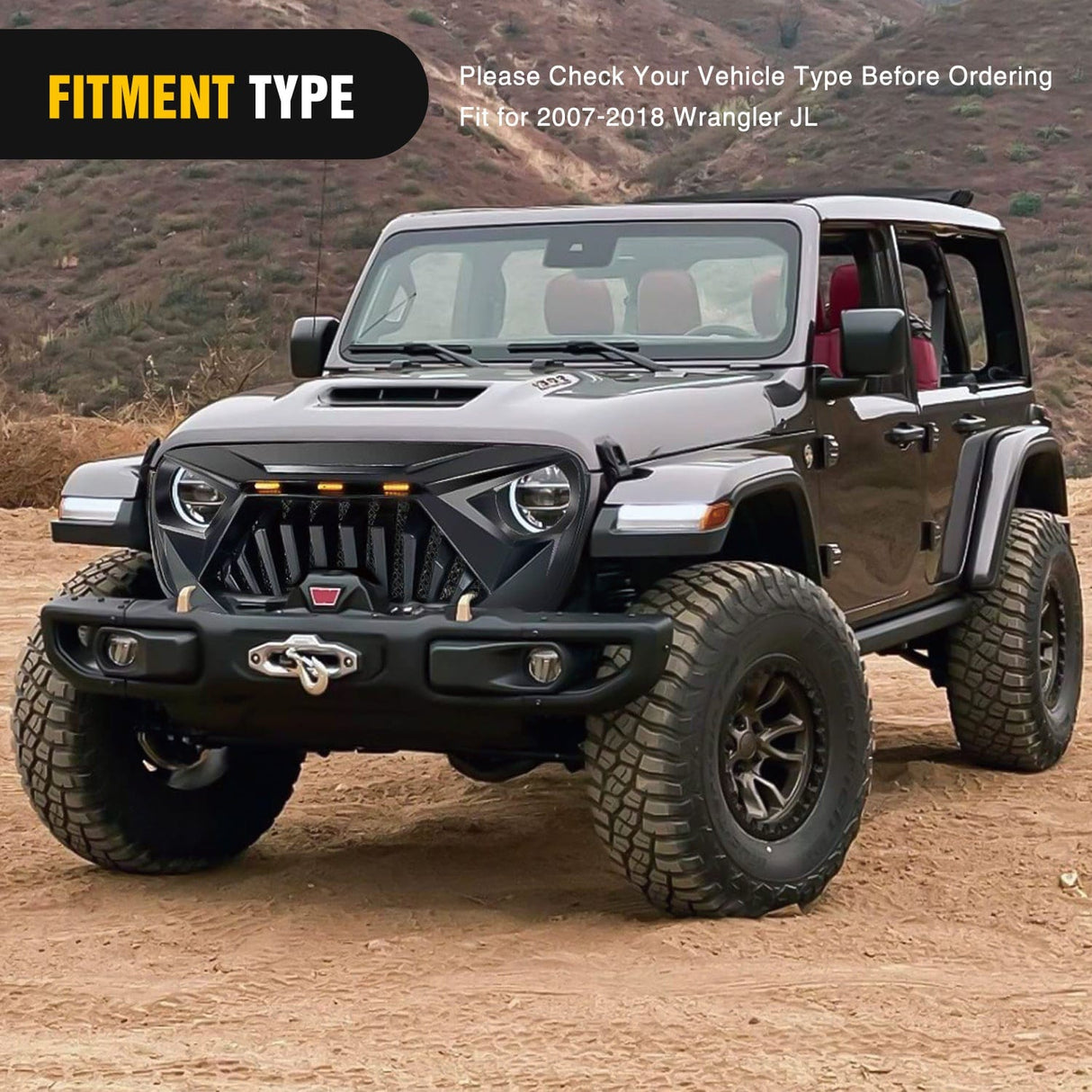 Front Bumper Grill Cover Front Bumper Grill Cover for 2018 2019 2020 2021 2022 2023 2024 2025 Wrangler JL and Gladiator JT with LED Amber Lights Matte Black