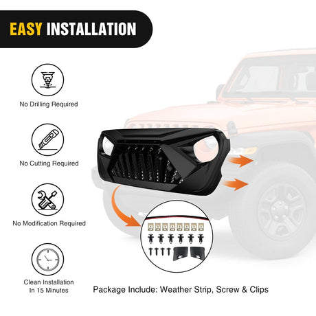 Front Bumper Grill Cover Front Bumper Grill Cover for 2018 2019 2020 2021 2022 2023 2024 2025 Wrangler JL and Gladiator JT with LED Amber Lights Matte Black