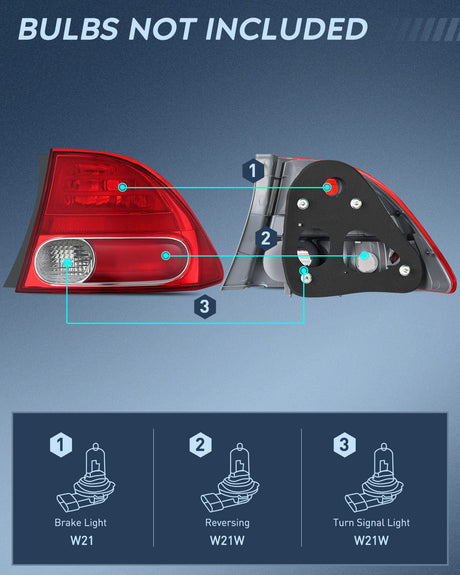 Nilight Taillight Assembly Compatible with 2006 2007 2008 Honda Civic Sedan Hybrid DX EX GX LX 4 Door Rear Lamp Replacement OE Style Passenger Side