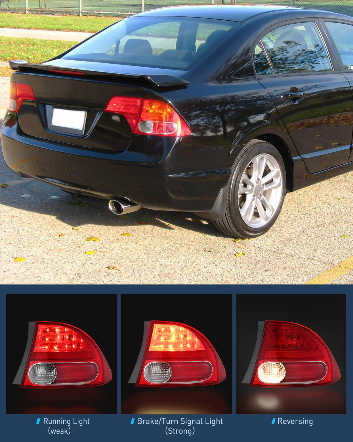 Nilight Taillight Assembly Compatible with 2006 2007 2008 Honda Civic Sedan Hybrid DX EX GX LX 4 Door Rear Lamp Replacement OE Style Passenger Side