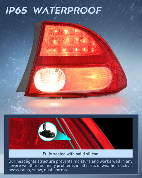 Nilight Taillight Assembly Compatible with 2006 2007 2008 Honda Civic Sedan Hybrid DX EX GX LX 4 Door Rear Lamp Replacement OE Style Passenger Side