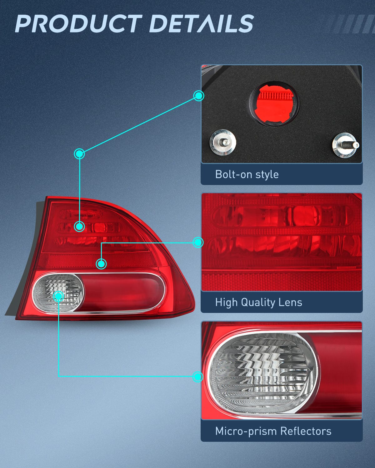 Nilight Taillight Assembly Compatible with 2006 2007 2008 Honda Civic Sedan Hybrid DX EX GX LX 4 Door Rear Lamp Replacement OE Style Passenger Side