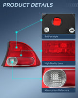 Nilight Taillight Assembly Compatible with 2006 2007 2008 Honda Civic Sedan Hybrid DX EX GX LX 4 Door Rear Lamp Replacement OE Style Passenger Side