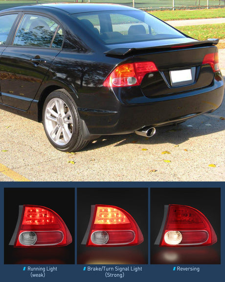 Nilight Taillight Assembly Compatible with 2006 2007 2008 Honda Civic Sedan Hybrid DX EX GX LX 4 Door Rear Lamp Replacement OE Style Driver and Passenger Side