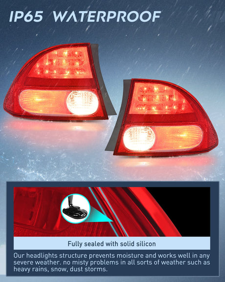 Nilight Taillight Assembly Compatible with 2006 2007 2008 Honda Civic Sedan Hybrid DX EX GX LX 4 Door Rear Lamp Replacement OE Style Driver and Passenger Side