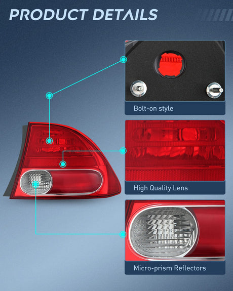 Nilight Taillight Assembly Compatible with 2006 2007 2008 Honda Civic Sedan Hybrid DX EX GX LX 4 Door Rear Lamp Replacement OE Style Driver and Passenger Side