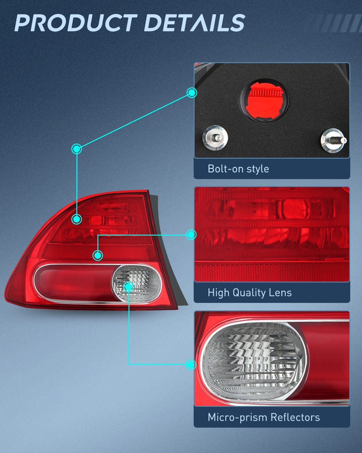 Nilight Taillight Assembly Compatible with 2006 2007 2008 Honda Civic Sedan Hybrid DX EX GX LX 4 Door Rear Lamp Replacement OE Style Driver Side