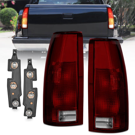 Nilight Taillight Assembly Compatible with 1988 1989 1990 1991 1992 1993 1994 1995 1996 1997 1998 1999 Chevy GMC C/K Suburban Blazer Tahoe Yukon 2000 Cadillac Escalade Pair Dark Red Lens