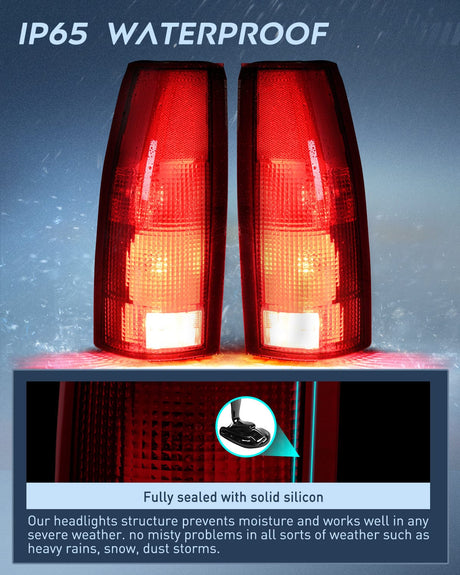 Nilight Taillight Assembly Compatible with 1988 1989 1990 1991 1992 1993 1994 1995 1996 1997 1998 1999 Chevy GMC C/K Suburban Blazer Tahoe Yukon 2000 Cadillac Escalade Pair Dark Red Lens