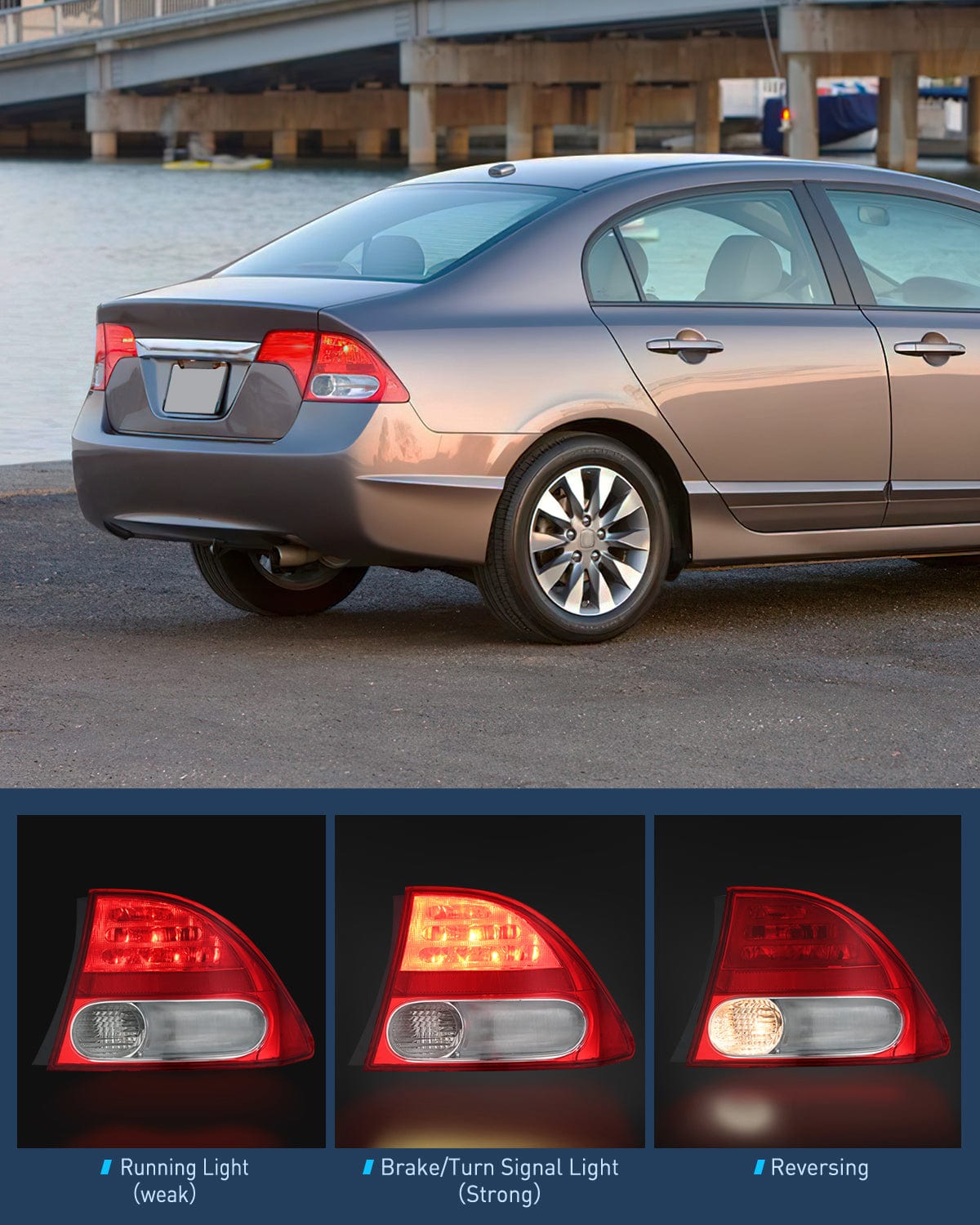 Nilight Taillight Assembly Compatible with 2009 2010 2011 Honda Civic Sedan Hybrid 4 Door Rear Lamp Replacement OE Style Driver and Passenger Side