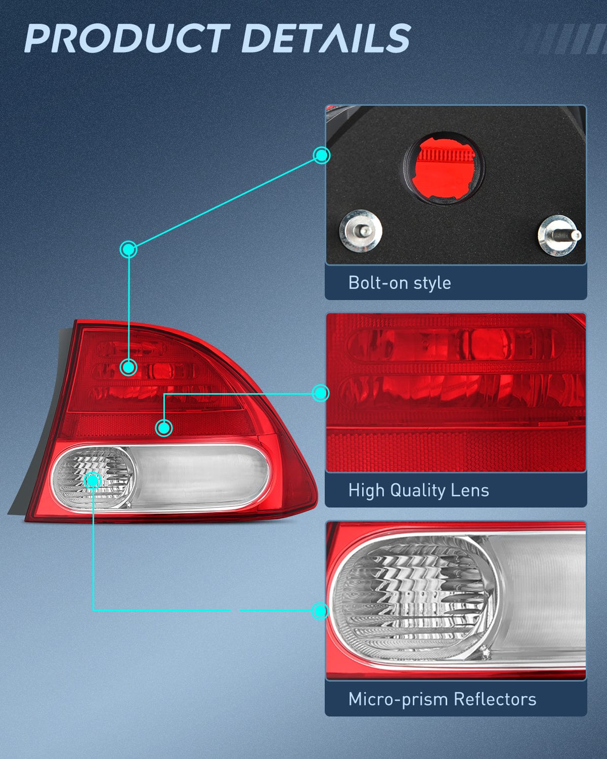 Nilight Taillight Assembly Compatible with 2009 2010 2011 Honda Civic Sedan Hybrid 4 Door Rear Lamp Replacement OE Style Driver and Passenger Side