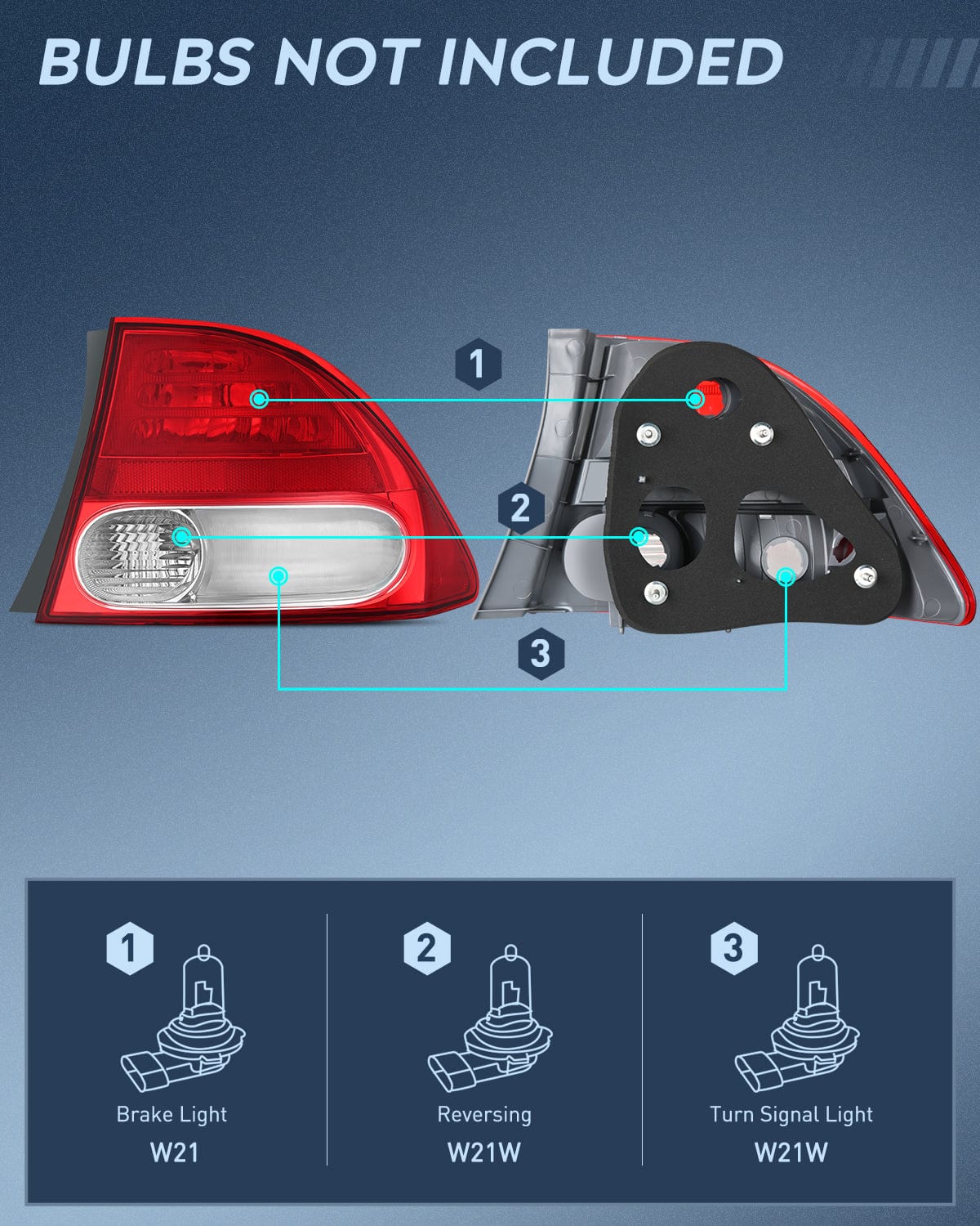Nilight Taillight Assembly Compatible with 2009 2010 2011 Honda Civic Sedan Hybrid 4 Door Rear Lamp Replacement OE Style Passenger Side