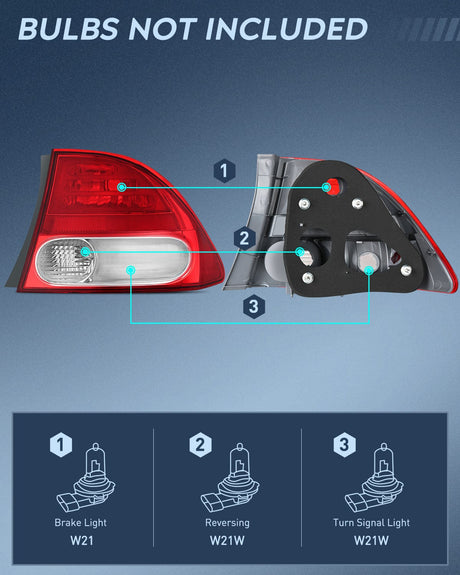Nilight Taillight Assembly Compatible with 2009 2010 2011 Honda Civic Sedan Hybrid 4 Door Rear Lamp Replacement OE Style Passenger Side