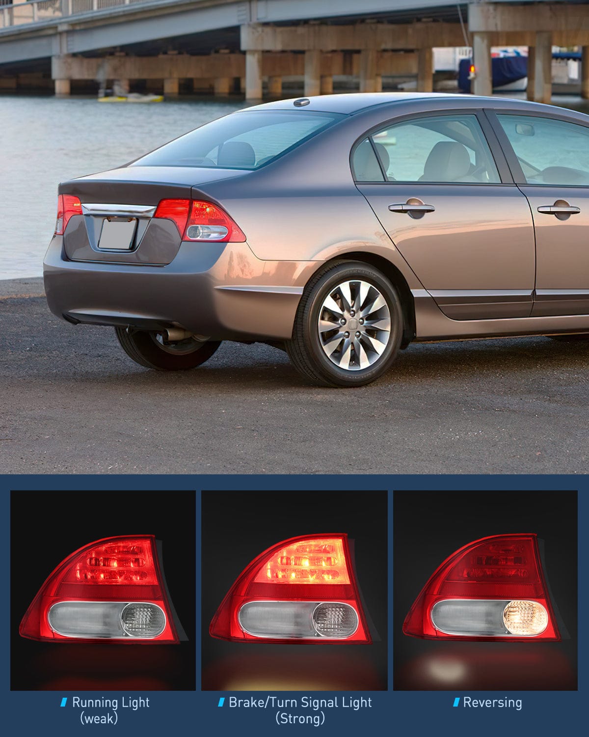 Taillight Assembly Taillight Assembly Compatible with 2006 2007 2008 Honda Civic Sedan Hybrid DX EX GX LX 4 Door Rear Lamp Replacement OE Style Driver Side