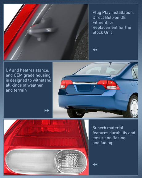 Taillight Assembly Taillight Assembly Compatible with 2006 2007 2008 Honda Civic Sedan Hybrid DX EX GX LX 4 Door Rear Lamp Replacement OE Style Driver Side