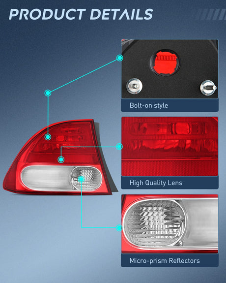 Taillight Assembly Taillight Assembly Compatible with 2006 2007 2008 Honda Civic Sedan Hybrid DX EX GX LX 4 Door Rear Lamp Replacement OE Style Driver Side