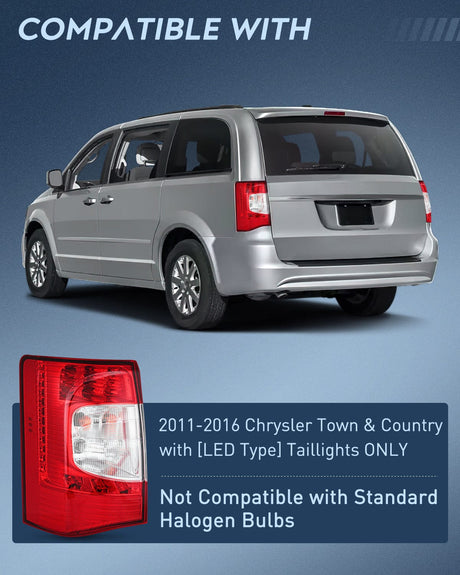 Nilight Taillight Assembly Compatible with 2011 2012 2013 2014 2015 2016 Chrysler Town & Country with LED Type Taillights Only Rear Lamp OE Style Driver Side