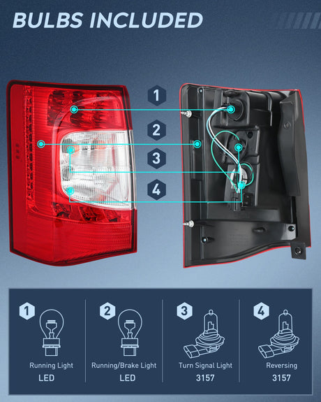 Nilight Taillight Assembly Compatible with 2011 2012 2013 2014 2015 2016 Chrysler Town & Country with LED Type Taillights Only Rear Lamp OE Style Driver Side