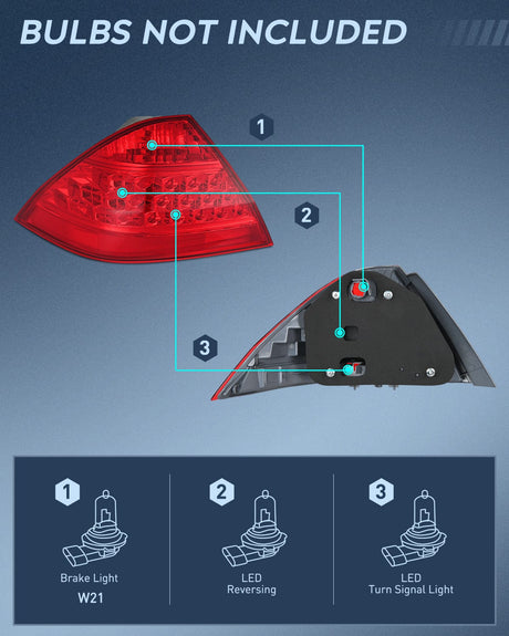 Nilight Taillight Assembly Compatible with 2006 2007 Honda Accord 4 Door Sedan Excluding Hybrid Rear Lamp Replacement OE Style Driver Side