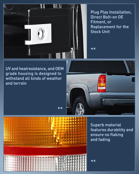 Nilight Taillight Assembly Compatible with 1999 2000 2001 2002 Chevy Silverado 2003 2004 2005 2006 GMC Sierra 1500 2500 3500 Rear Lamp Replacement OE Style Driver and Passenger Side Red Border