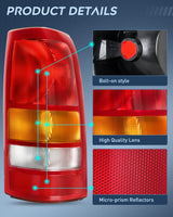 Nilight Taillight Assembly Compatible with 1999 2000 2001 2002 Chevy Silverado 2003 2004 2005 2006 GMC Sierra 1500 2500 3500 Rear Lamp Replacement OE Style Driver and Passenger Side Red Border