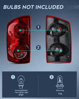 Nilight Taillight Assembly Compatible with 2007 2008 Dodge Ram 1500 2007 2008 2009 Dodge Ram 2500 3500 Rear Lamp Replacement OE Style Driver Side and Passenger Side Dark Red Lens