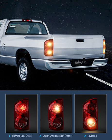 Nilight Taillight Assembly Compatible with 2007 2008 Dodge Ram 1500 2007 2008 2009 Dodge Ram 2500 3500 Rear Lamp Replacement OE Style Driver Side and Passenger Side Dark Red Lens