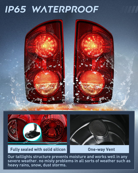 Nilight Taillight Assembly Compatible with 2007 2008 Dodge Ram 1500 2007 2008 2009 Dodge Ram 2500 3500 Rear Lamp Replacement OE Style Driver Side and Passenger Side Dark Red Lens