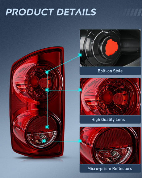 Nilight Taillight Assembly Compatible with 2007 2008 Dodge Ram 1500 2007 2008 2009 Dodge Ram 2500 3500 Rear Lamp Replacement OE Style Driver Side and Passenger Side Dark Red Lens
