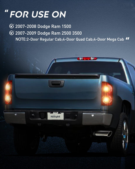 Nilight Taillight Assembly Compatible with 2007 2008 Dodge Ram 1500 2007 2008 2009 Dodge Ram 2500 3500 Rear Lamp Replacement OE Style Driver Side and Passenger Side Dark Red Lens