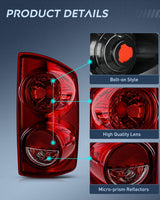Nilight Taillight Assembly Compatible with 2007 2008 Dodge Ram 1500 2007 2008 2009 Dodge Ram 2500 3500 Rear Lamp Replacement OE Style Passenger Side Dark Red Lens