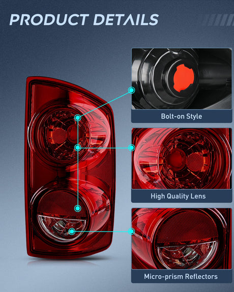 Nilight Taillight Assembly Compatible with 2007 2008 Dodge Ram 1500 2007 2008 2009 Dodge Ram 2500 3500 Rear Lamp Replacement OE Style Passenger Side Dark Red Lens