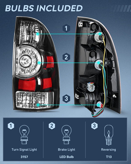Nilight Taillight Assembly Compatible with Toyota Tacoma 2005 2006 2007 2008 2009 2010 2011 2012 2013 2014 2015 Rear Lamp Replacement Black Housing LED Lens Passenger Side