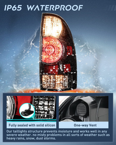 Nilight Taillight Assembly Compatible with Toyota Tacoma 2005 2006 2007 2008 2009 2010 2011 2012 2013 2014 2015 Rear Lamp Replacement Black Housing LED Lens Passenger Side