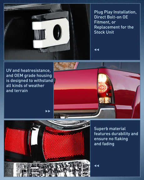 Nilight Taillight Assembly Compatible with Toyota Tacoma 2005 2006 2007 2008 2009 2010 2011 2012 2013 2014 2015 Rear Lamp Replacement Black Housing LED Lens Passenger Side