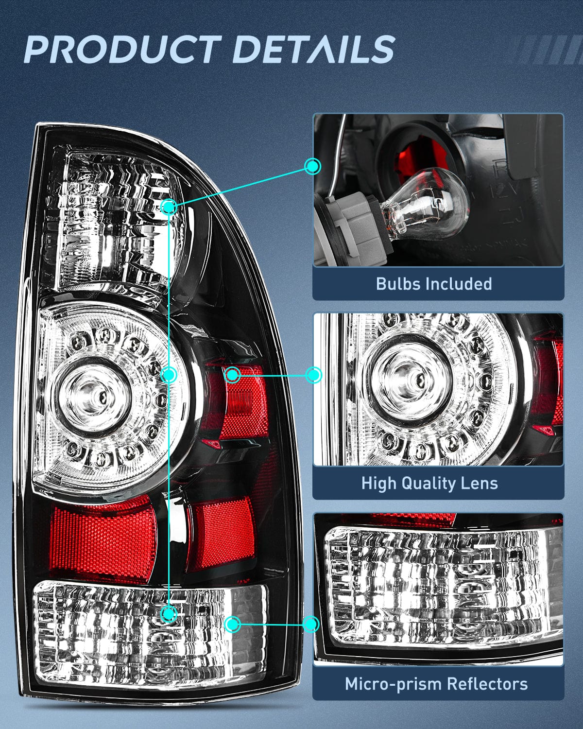 Nilight Taillight Assembly Compatible with Toyota Tacoma 2005 2006 2007 2008 2009 2010 2011 2012 2013 2014 2015 Rear Lamp Replacement Black Housing LED Lens Passenger Side