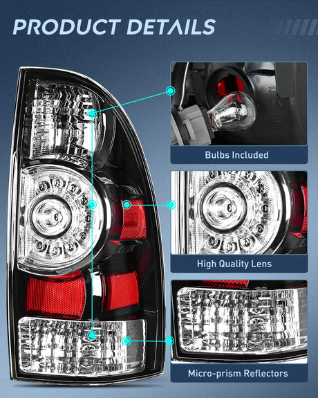 Nilight Taillight Assembly Compatible with Toyota Tacoma 2005 2006 2007 2008 2009 2010 2011 2012 2013 2014 2015 Rear Lamp Replacement Black Housing LED Lens Passenger Side