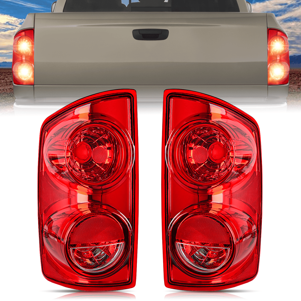 Nilight Headlight and Taillight Assembly Combo Compatible with 2007 2008 2009 Dodge Ram 1500 2500 3500 OE Style Chrome Housing Amber Reflector with Red Housing Tail Lights