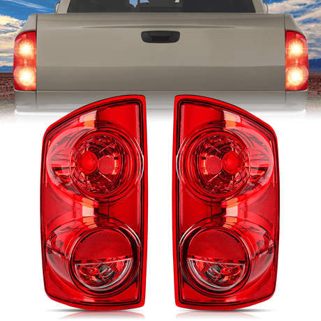 Nilight Headlight and Taillight Assembly Combo Compatible with 2007 2008 2009 Dodge Ram 1500 2500 3500 OE Style Chrome Housing Amber Reflector with Red Housing Tail Lights
