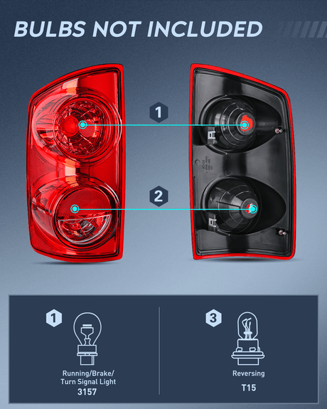 Nilight Taillight Assembly Compatible with 2007 2008 Dodge Ram 1500 2007 2008 2009 Dodge Ram 2500 3500 Rear Lamp Replacement OE Style Driver Side and Passenger Side Red Lens