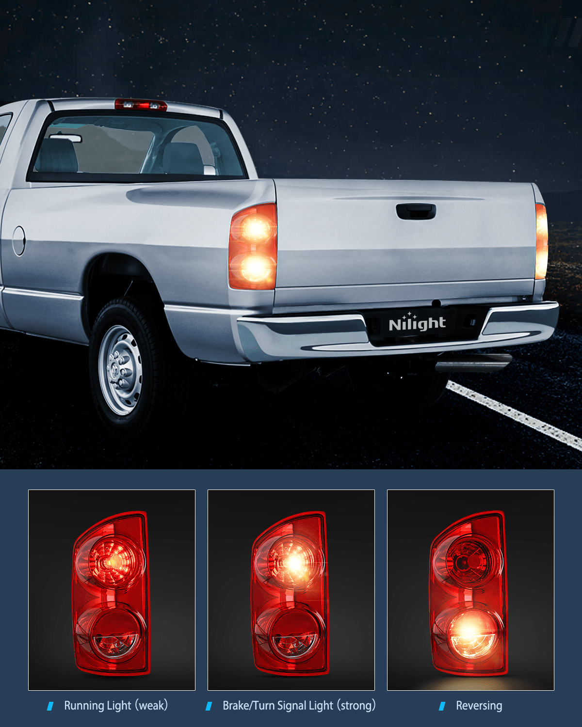 Nilight Headlight and Taillight Assembly Combo Compatible with 2007 2008 2009 Dodge Ram 1500 2500 3500 OE Style Chrome Housing Amber Reflector with Red Housing Tail Lights