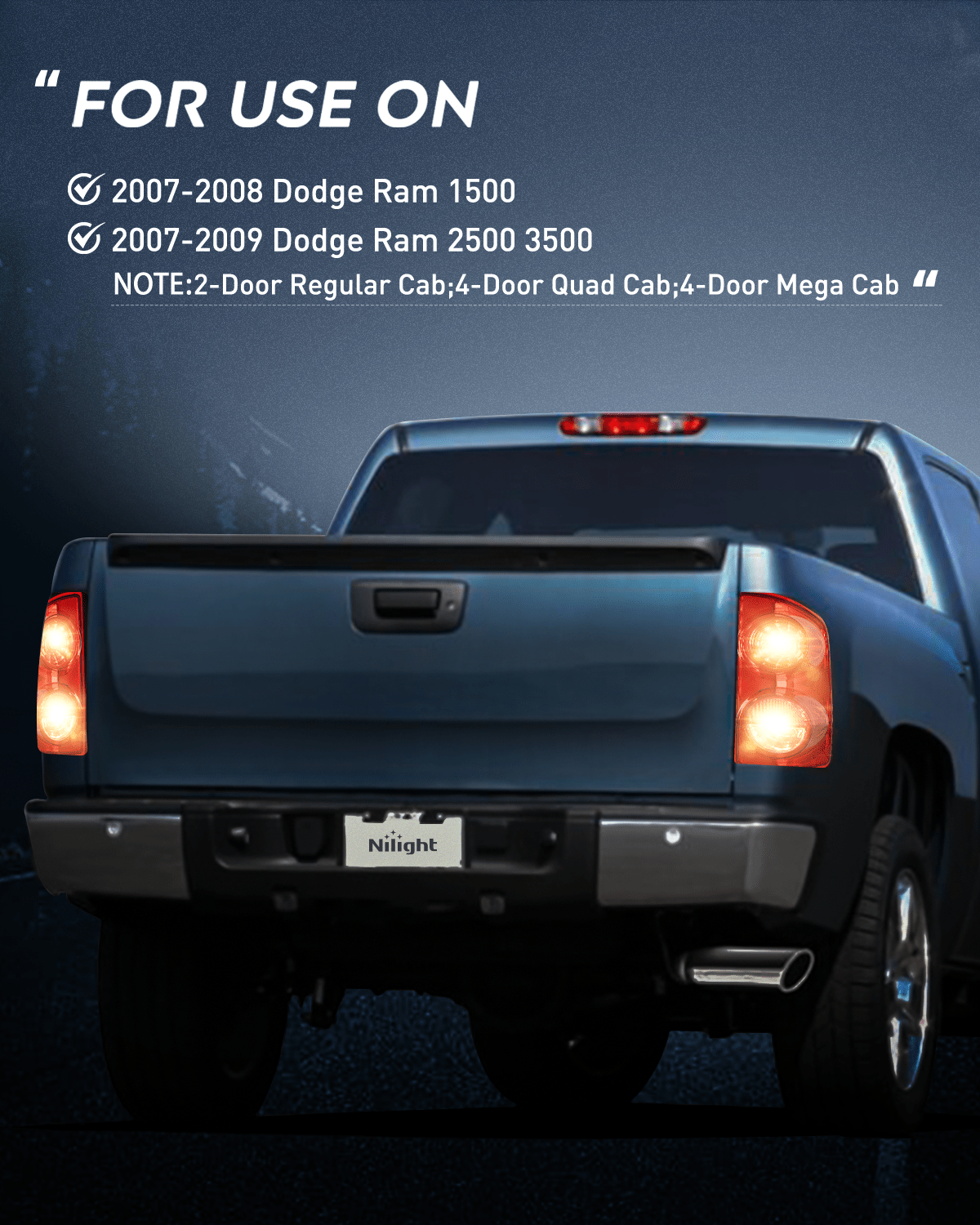 Nilight Headlight and Taillight Assembly Combo Compatible with 2007 2008 2009 Dodge Ram 1500 2500 3500 OE Style Chrome Housing Amber Reflector with Red Housing Tail Lights
