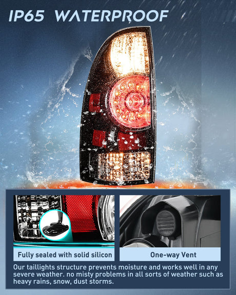 Nilight Taillight Assembly Compatible with Toyota Tacoma 2005 2006 2007 2008 2009 2010 2011 2012 2013 2014 2015 Rear Lamp Replacement Black Housing LED Lens Driver Side