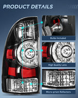 Nilight Taillight Assembly Compatible with Toyota Tacoma 2005 2006 2007 2008 2009 2010 2011 2012 2013 2014 2015 Rear Lamp Replacement Black Housing LED Lens Driver Side