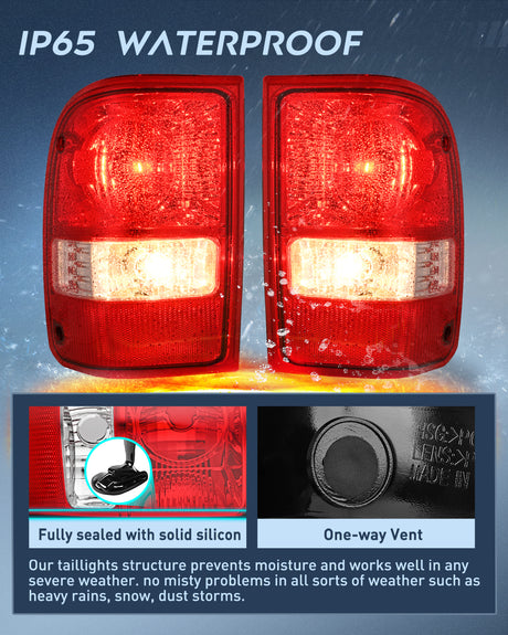Taillight Assembly Taillight Assembly Compatible with 2001 2002 2003 2004 2005 2006 2007 2008 2009 2010 2011 Ford Ranger without STX Model Rear Lamp OE Style Driver and Passenger Side Red Lens