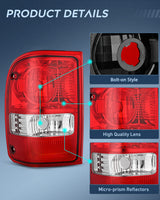 Taillight Assembly Taillight Assembly Compatible with 2001 2002 2003 2004 2005 2006 2007 2008 2009 2010 2011 Ford Ranger without STX Model Rear Lamp OE Style Driver and Passenger Side Red Lens