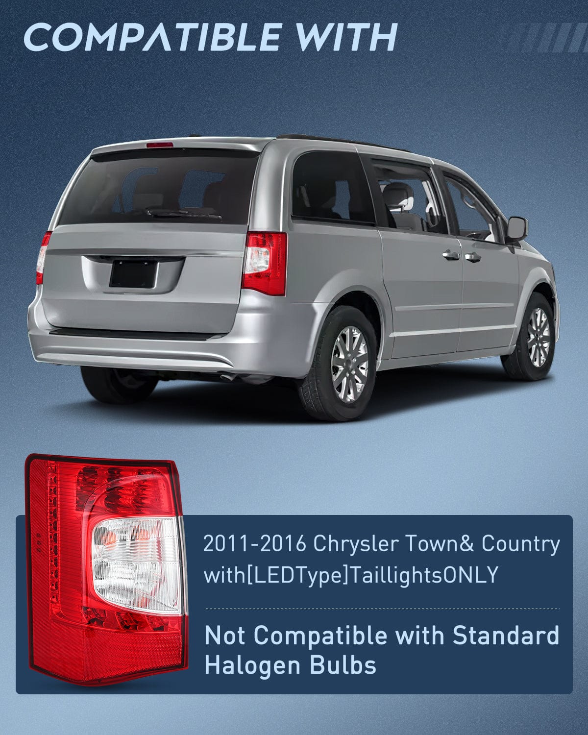 Nilight Taillight Assembly Compatible with 2011 2012 2013 2014 2015 2016 Chrysler Town & Country with LED Type Taillights Only Rear Lamp OE Style Driver Side and Passenger Side