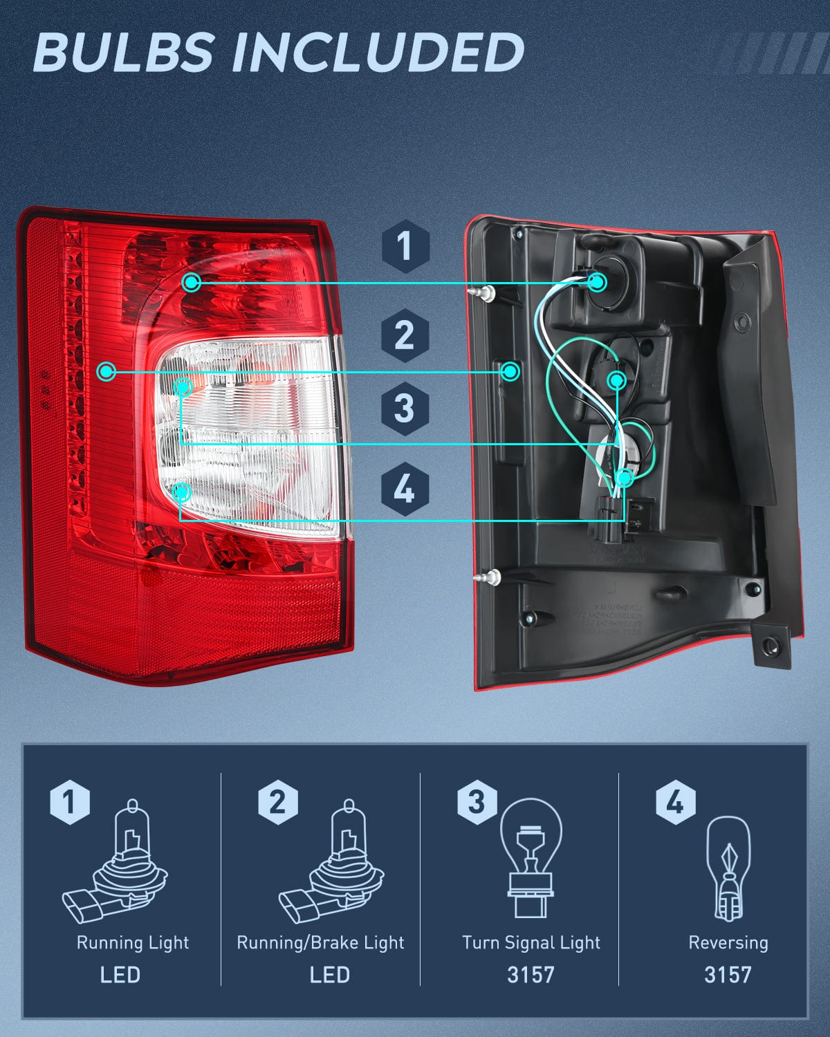 Nilight Taillight Assembly Compatible with 2011 2012 2013 2014 2015 2016 Chrysler Town & Country with LED Type Taillights Only Rear Lamp OE Style Driver Side and Passenger Side