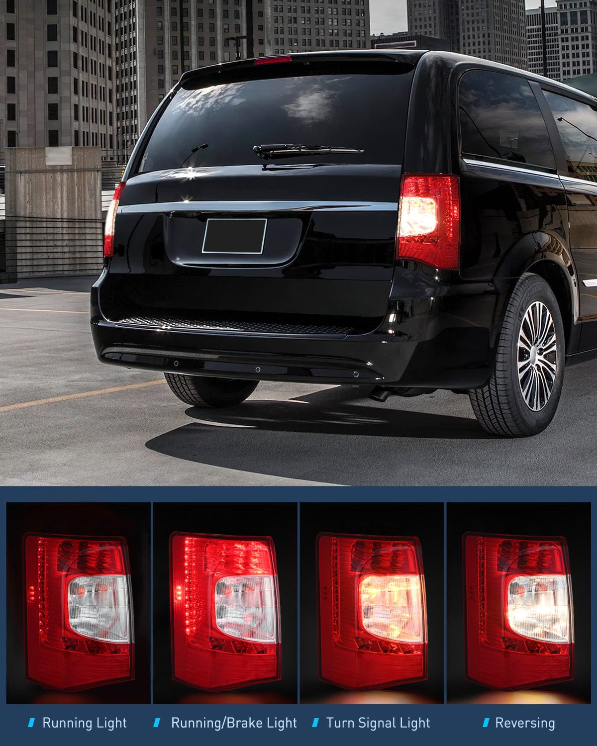 Nilight Taillight Assembly Compatible with 2011 2012 2013 2014 2015 2016 Chrysler Town & Country with LED Type Taillights Only Rear Lamp OE Style Driver Side and Passenger Side