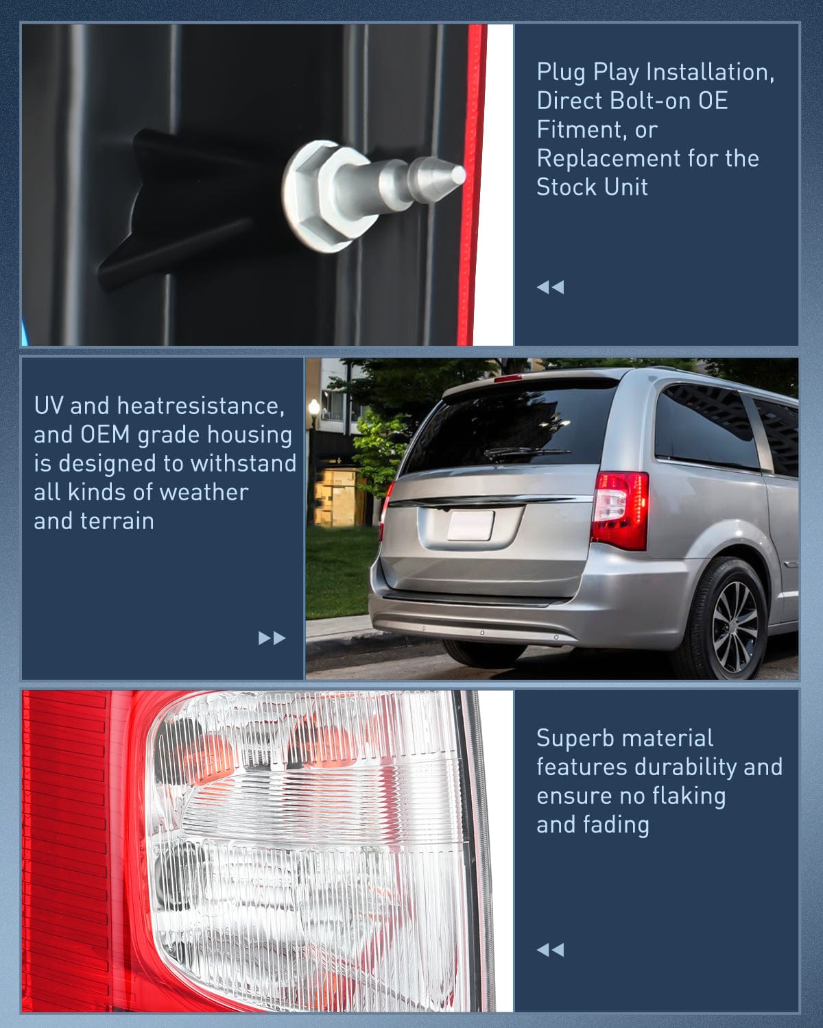 Nilight Taillight Assembly Compatible with 2011 2012 2013 2014 2015 2016 Chrysler Town & Country with LED Type Taillights Only Rear Lamp OE Style Driver Side and Passenger Side